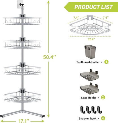Aitatty Standing Shower Caddy Corner: 4-tier Rustproof Shower Organizer Shelf - Floor Shower Corner Shelf Rack Stand for Bathroom Chrome