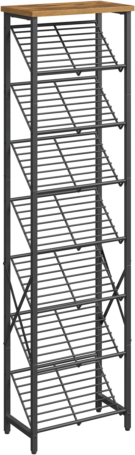 YATINEY 8-Tier Tall Shoes Rack, Slim Shoe Organizer for Entryway, Large-Capacity Thin Shoe Rack for Closet, Narrow Shoe Storage Shelf with Wooden Panel, Space Saving, Black and Rustic Brown SS18BR