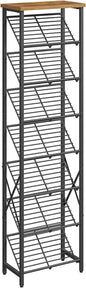 YATINEY 8-Tier Tall Shoes Rack, Slim Shoe Organizer for Entryway, Large-Capacity Thin Shoe Rack for Closet, Narrow Shoe Storage Shelf with Wooden Panel, Space Saving, Black and Rustic Brown SS18BR