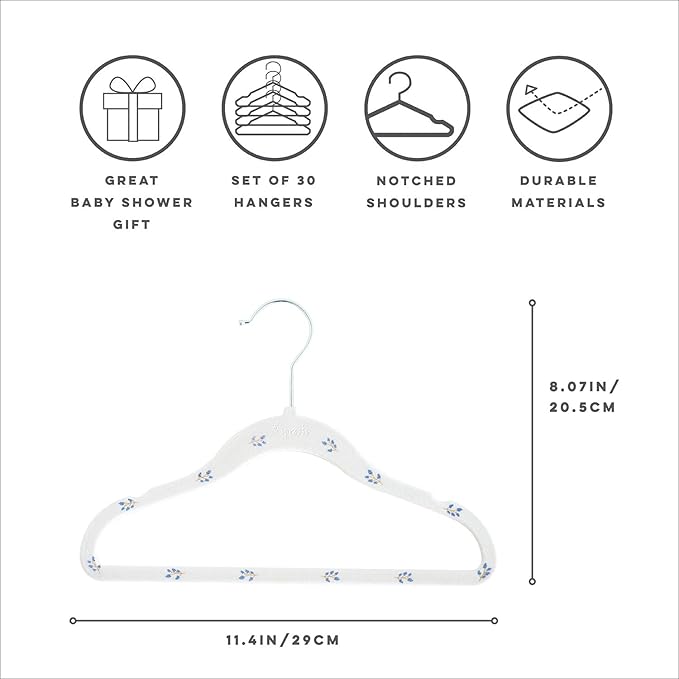 3 Sprouts Velvet Baby Hangers - Non-Slip Hangers for Infant and Toddler Clothes - Slim Space-Saving Design with Nordic Colors for Nursery - 30 Pack - Blueberry & Cream