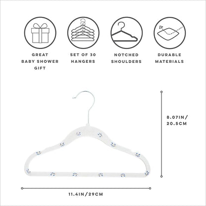 3 Sprouts Velvet Baby Hangers - Non-Slip Hangers for Infant and Toddler Clothes - Slim Space-Saving Design with Nordic Colors for Nursery - 30 Pack - Blueberry & Cream