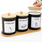 3Pack Glass Qtip Holder with Bamboo Tray, Cotton Ball Holder, 13.5 oz Apothecary Jars Bathroom Canisters with Lids, Bathroom Jars for Floss Picks, Cotton Swabs, Balls, Pads(Black)