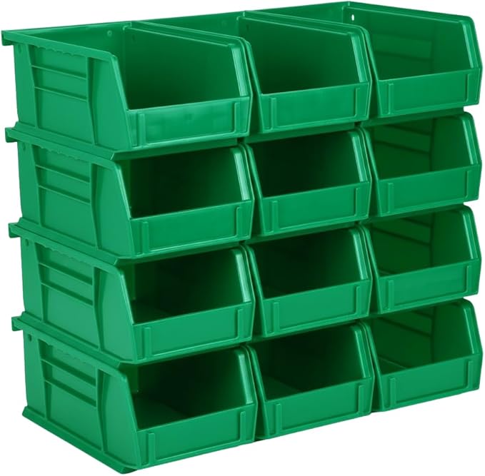 Hudson Exchange 7-1/2" x 4" x 3" (12 Pack) Plastic Stackable Storage Bin and Hanging Container, Green
