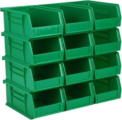 Hudson Exchange 7-1/2" x 4" x 3" (12 Pack) Plastic Stackable Storage Bin and Hanging Container, Green