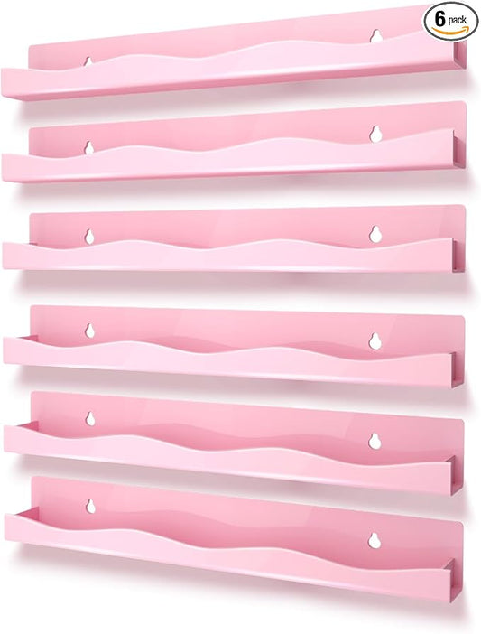 6 Pack Nail Polish Wall Mounted Shelf,15 Inch Nail Polish Floating Shelves for 66-90 Bottles Multi-Purpose,Ideal Gift, Great Display for Salons Retailers,Pink