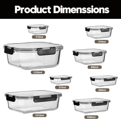 8 Pack Glass Meal Prep Containers with Lids, Extra Thick Airtight Food Storage Set (310ml-1510ml/10.5oz–51oz), Leakproof Lunch Boxes for Leftovers