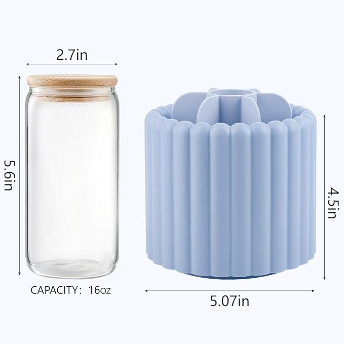 Anyoifax 360 Rotating Makeup Brush Holder 7 Slots Make Up Brush Organizer Removable Spinning Cosmetic Brushes Storage Pen Holder for Vanity, Dresser, Desk, Blue