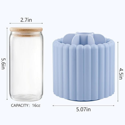 Anyoifax 360 Rotating Makeup Brush Holder 7 Slots Make Up Brush Organizer Removable Spinning Cosmetic Brushes Storage Pen Holder for Vanity, Dresser, Desk, Blue