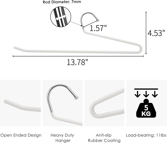 SHIMOYAMA Open Ended Pants Hangers, 5 Pack, Single Rod Trouser/Slack Hangers, Semi-Open Space-Saving Pant Hanger for Jeans, White