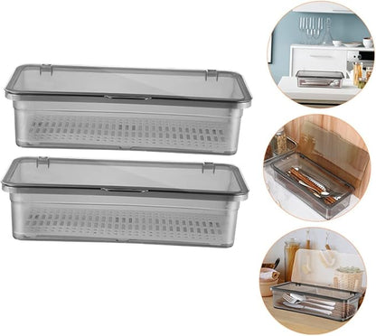 Chopsticks Storage Box with Draining Plate 6-Pack Kitchen Organizer Visible Utensil Holder for Chopsticks Spoons Forks Silverware Home Supply