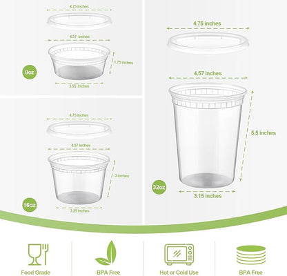 AOZITA 48 Sets Plastic Deli Containers With Lids, 8 oz 16oz 32oz Variety pack, Airtight Food Storage Containers, Freezer/Dishwasher/Microwave Safe, Soup Containers For Takeout Food Storage