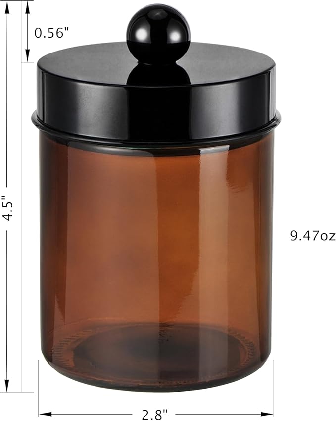 3PC Farmhouse Decor Qtip Holder Apothecary Jars Bathroom Vanity Storage Organizer -Countertop Canister Container &Cute Stickers for Cotton Swab, Ball,Pad,Floss,Paper Clips (Black)