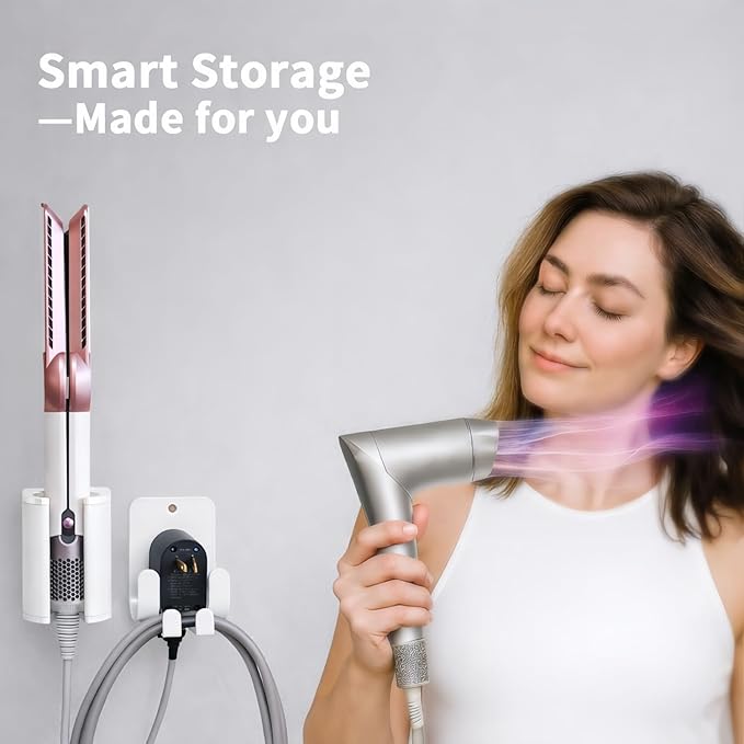 Dyson Airwrap Holder, Aluminum Curling Iron Holder Wall Mount for Dyson Airwrap/Airstraight/Shark Flex Style, Flat IronHolder for Bathroom Storage, White Chochoyah