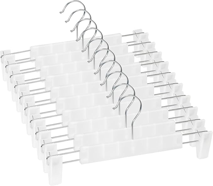 10 Pack Skirt Hangers，Pants Hangers with Clips，360 ° Swivel Hooks Space Saving Hangersfor Pants, Skirts, Clothes, Jeans，Translucent