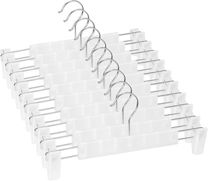 10 Pack Skirt Hangers，Pants Hangers with Clips，360 ° Swivel Hooks Space Saving Hangersfor Pants, Skirts, Clothes, Jeans，Translucent