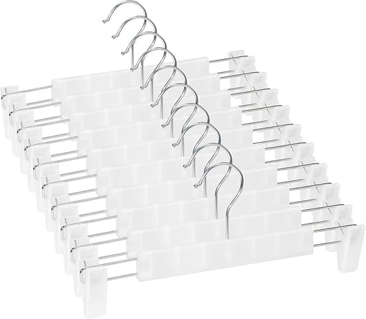 10 Pack Skirt Hangers，Pants Hangers with Clips，360 ° Swivel Hooks Space Saving Hangersfor Pants, Skirts, Clothes, Jeans，Translucent