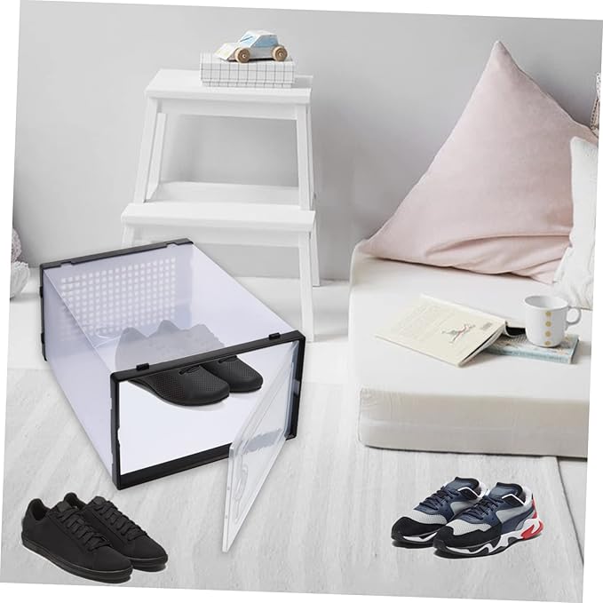 2pcs Stackable Shoe Box Storage Plastic Shoes Organizer Drawer-style Cases Style