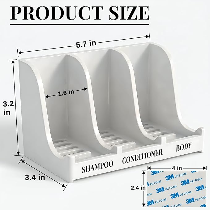 Soap Holder for Shower Wall, 3-Compartment Soap Dish for Shampoo, Conditioner and Body Soap, Fast Draining & Rust-Proof & Heavy Duty, Ultra-Strong Self Adhesive & Freestanding (White, Label)