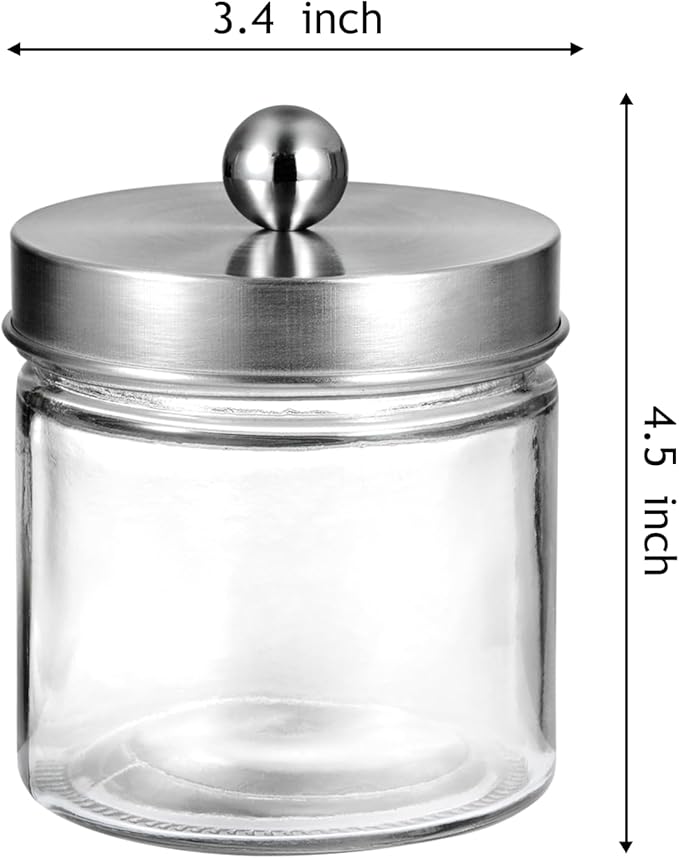 SheeChung Bathroom Organizers and Storage - 4Pack Qtip Holders Bathroom Canister Apothecary Jars for Cotton Swabs, Rounds, Balls, Qtips,Makeup Sponges, Flossers,Bath Salts - Brushed Nickel