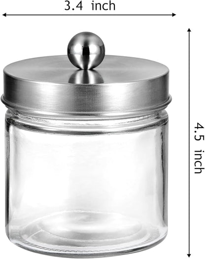 SheeChung Bathroom Organizers and Storage - 4Pack Qtip Holders Bathroom Canister Apothecary Jars for Cotton Swabs, Rounds, Balls, Qtips,Makeup Sponges, Flossers,Bath Salts - Brushed Nickel