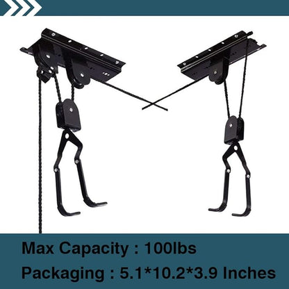 Ihomepark Bike Hoist for Garage Ceiling Storage, Heavy Duty Bicycle Lift Mountain Bicycle Hanging Rack with 3 Pulley and 45 ft Adjustable Rope | 100 lb Capacity
