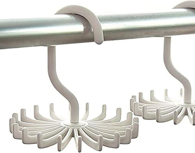 3 Pack Twirl Ties Rack Closet Organizer Tie Hanger Hook Headband Holder (White)
