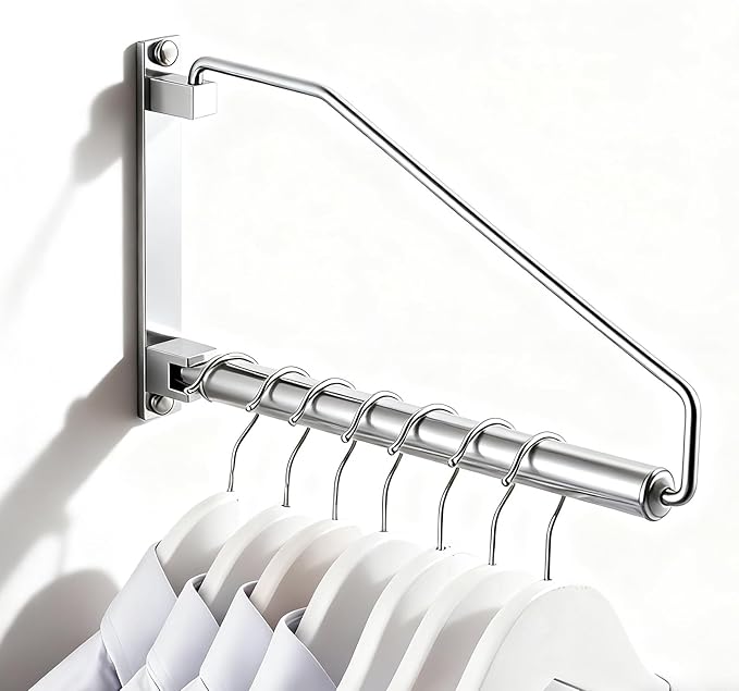 NEWRAIN Laundry Hanger, Wall Mounted Clothes Hanger with Swing Arm Holder Brass Hanging Drying Rack Space Saver,Chrome
