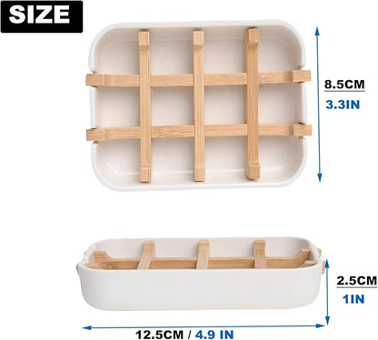Bamboo Fiber Soap Holder and Soap Dish Combination for Bathroom Bar Soap Holder Sink Deck Bathtub Shower Tray (White)