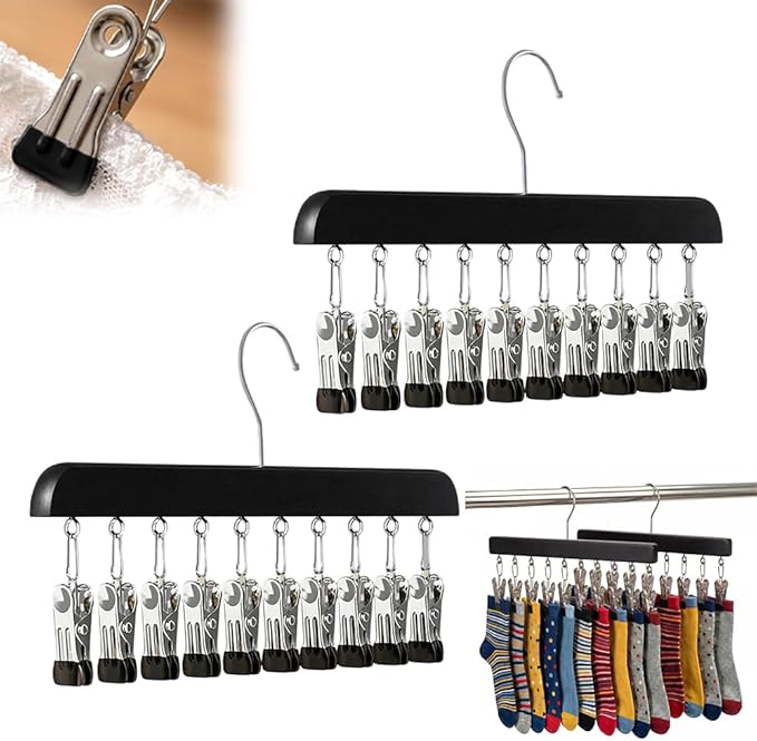 Kruggo Closet Organizer with 10 Clips, 2026 Upgraded 360° Swivel Multi-Hook Wardrobe Organizer, Space Saving Hanging Legging Hangers for Closet (2, Black-10 clicks)