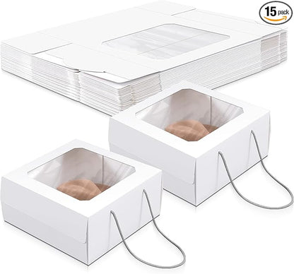 Feifeiya 15 Pcs White 15 x 15 x 7 inch Hat Boxes with Window for Travel Large Cardboard Hat Case Organizer Storage with Lid and Handles Portable Cardboard Boxes Display for Storage Present Packing