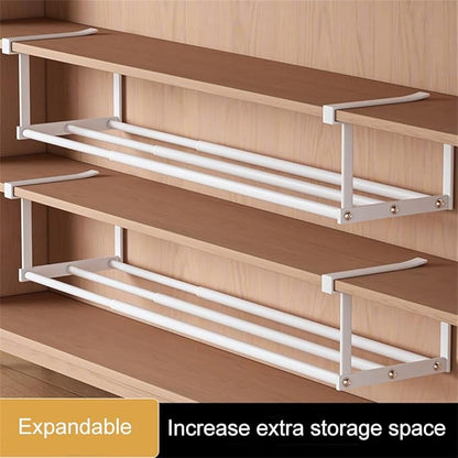 Expandable Shoe Rack Closet Hanging Organizer 20.08''-37.4'' Metal Adjustable Under Cabinet Storage Shelf Space Saving for Kitchen Pantry Room Dorm, White, 1 Pack