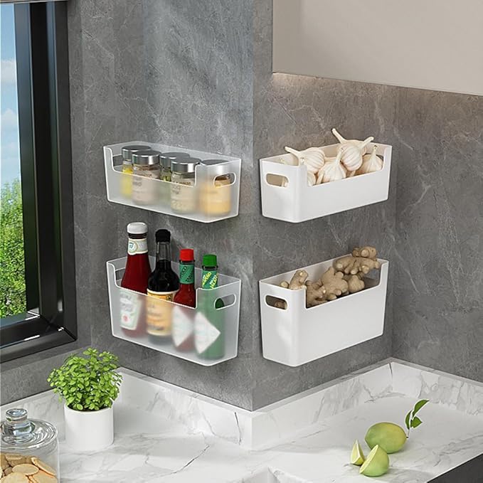 Over Cabinet Door Organizer Plastic Adhesive Storage Containers 2 Pack Kitchen Wrap Organizer Shelf for Wall Bathroom Office Pantry, White