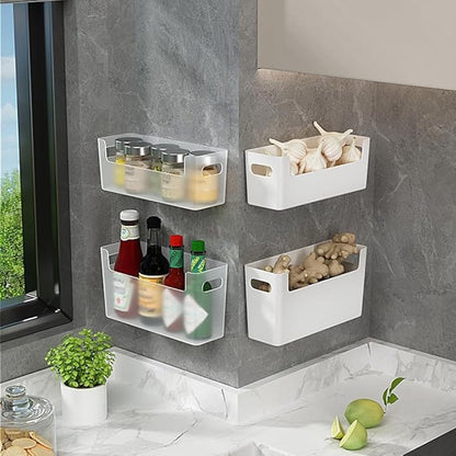 Over Cabinet Door Organizer Plastic Adhesive Storage Containers 2 Pack Kitchen Wrap Organizer Shelf for Wall Bathroom Office Pantry, White