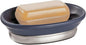 iDesign Ceramic and Steel Bar Holder, The York Collection Soap Dish, Matte Navy/Brushed Nickel