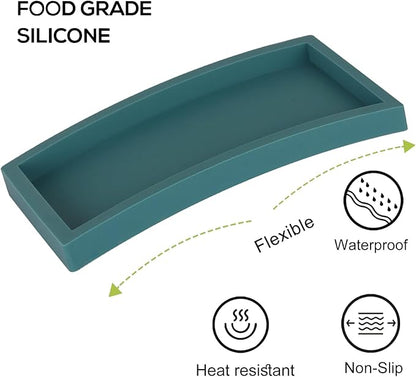 Small Silicone Bathroom Vanity Tray Rectangle Soap and Sponge Holder Kitchen Sink Organizer for Scrubber, Lotion Bottles, Perfume, Jewelry, Candle, Key Trinket Ring, Turquoise