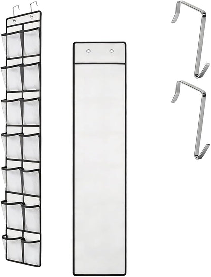 Over the Door Shoe Organizer, 14 Large Breathable Mesh Pockets, Space Saving Hanging Storage, Holds Up to 40 lbs, Hangs on Closets for Shoes, Accessories, White