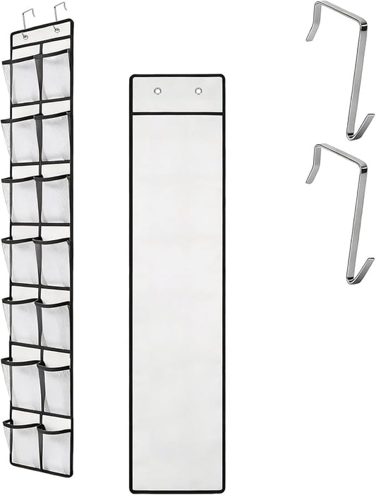 Over the Door Shoe Organizer, 14 Large Breathable Mesh Pockets, Space Saving Hanging Storage, Holds Up to 40 lbs, Hangs on Closets for Shoes, Accessories, White