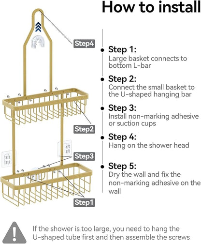 YASONIC Shower Caddy Hanging, Never Rust Shower Organizer Hanging, Aluminum Shower Racks for Inside Shower with Hooks for Razor, Bathroom Organizers and Storage with Soap Holder, Gold