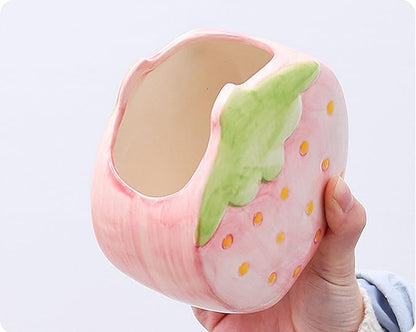 1 PC Ceramic Strawberry Makeup Holder Makeup Organizer Pen Holder Desktop Organizer (Pink)