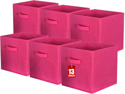 ShellKingdom Foldable Fabric Storage Cubes and Cloth Organizer Drawer for Closet and Toys, 13 X 13 X 13 INCH, 6 Pack (Fuchsia)