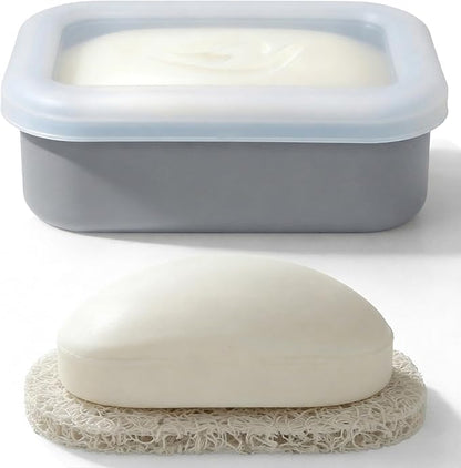 AIMAIAIMAI Compact Leakproof Travel Soap Case, Silicone Travel Soap Container, Portable Soap Box with Drainage Layer, Shatterproof Soap Holder for Bathroom, Gym (Gray)