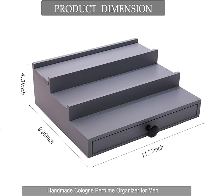 3 Tier Cologne Organizer for Men - Wooden Cologne Perfume Display Stand with Drawer and Hidden Compartment, Mens Cologne Rack Holder Shelf for Organizing and Storing