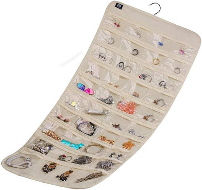 BB Brotrade Hanging Jewelry Organizer,Double Sided Jewelry Storage Organizer with Embossed Pattern,80 Clear PVC Pockets Organizer for Holding Jewelries