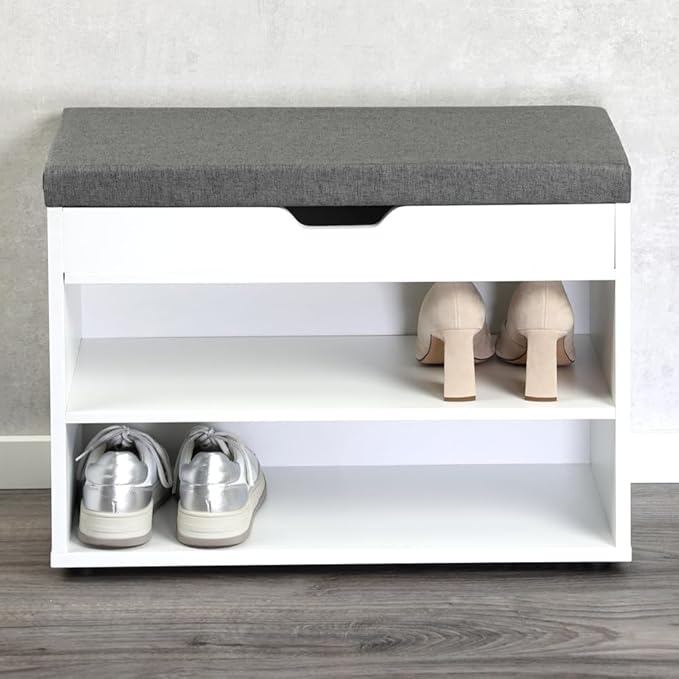 Kesper 15914 13 Shoe Cabinet with Seat Cushion, Made from FSC Certified Chipboard, Dimensions: W 60 x H 47 x D 30 cm