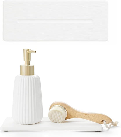 2 Pack Diatomite Stone Sink Tray, Water Absorbing Mat for Kitchen & Bathroom Counter, Quick Dry Soap Dish Makeup Vanity Caddy,Sponge Holder Organizer, White - 2pcs of 9"x 3.5"