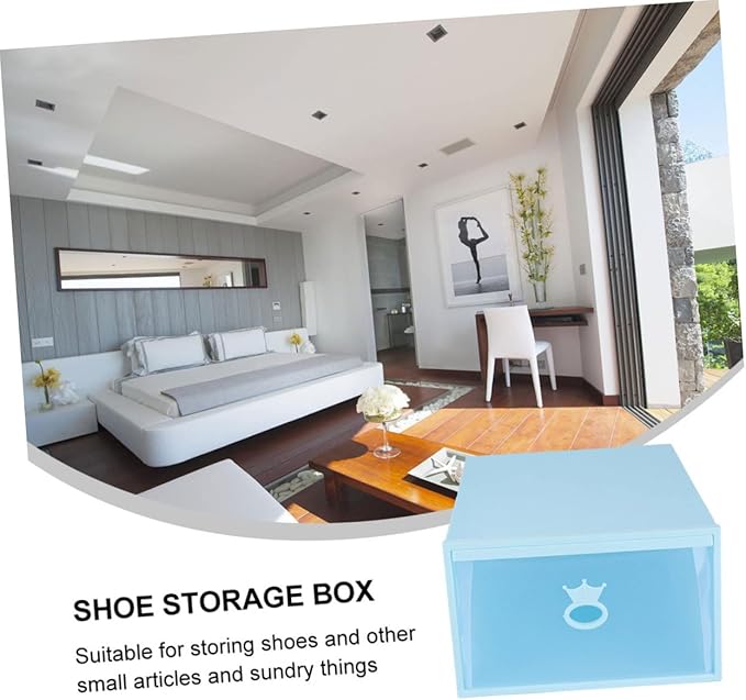 Luxshiny Style Shoes Container Blue Storage Box Window Easy Access Shoe Organizer for Storage
