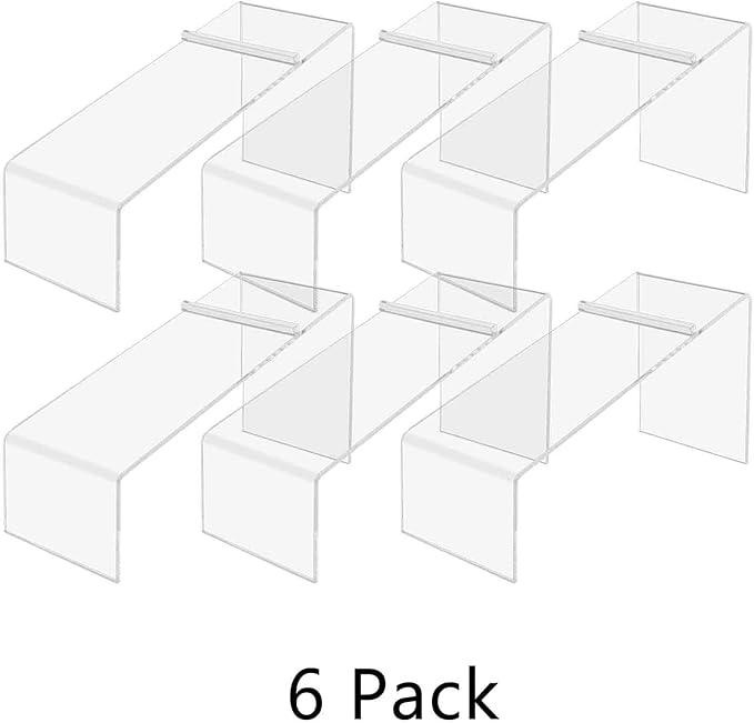 6 Pack Acrylic Shoe Display Stand Clear Premium Lucite 4 Inch Wide x 5 Inch High Slanted Footwear Showcase Riser with Heel Stop for Retail Shops and Clothing Stores by Marketing Holders