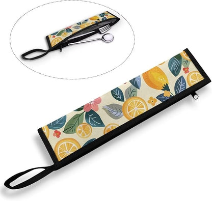 COEQINE Lemon Utensil Holder Large Capacity Portable Travel Case for Work Outdoor Reusable Portable Travel Tableware With Handles Work Travel Accessories,Pink Boho Floral Lemon