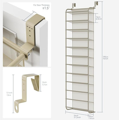 Whitmor 36 Pair Over The Door Shoe Organizer, 12 Tier Hanging Shoe Organizer, Heavy Duty Metal & Mesh Shoe Holder, Hanging Shoe Rack for Closet Organizer & Storage, 74" L x 21.7" W x 7.5" H, Oat