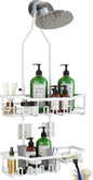 Upgraded Extended Length Shower Organizer with Hooks, Rustproof Shampoo Soap Holder, Large Hanging Bathroom Caddy